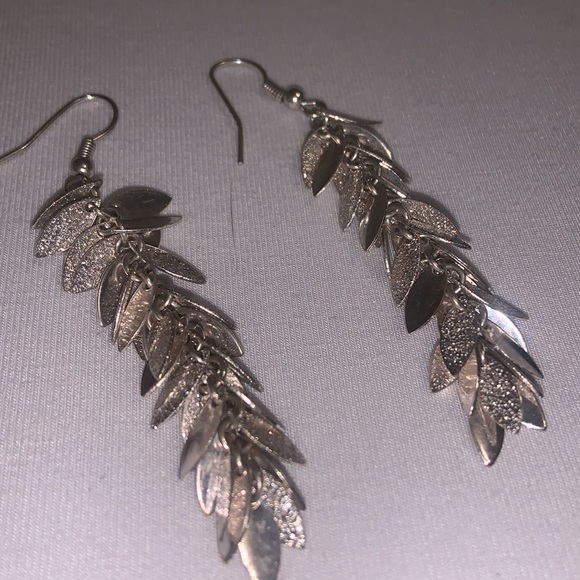 Silver Leaf Statement Earrings - Picture 2 of 2